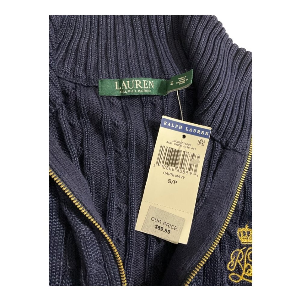 Lauren Ralph Lauren Navy Cable Knit Full Zip Jacket Womens XS/S NWT $89 MSRP - Picture 5 of 6